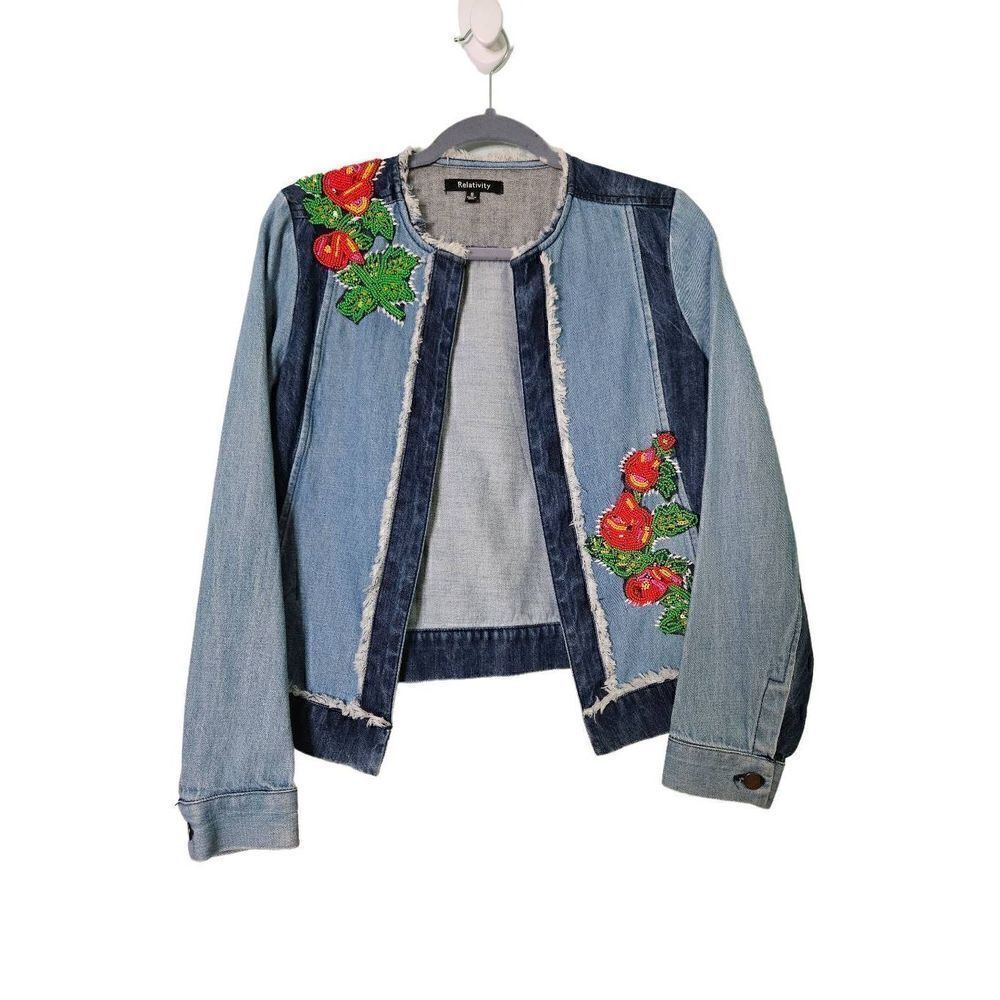 Beaded 2 toned denim jacket. Size S.
